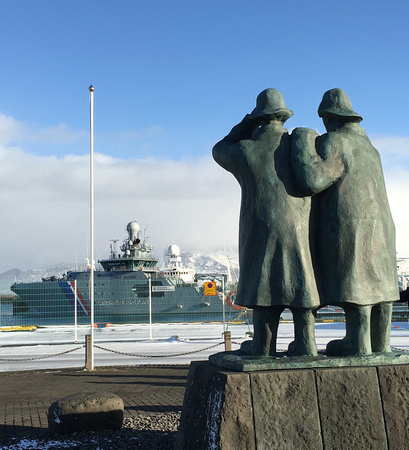 "Facing the Sea," statute honoring fishermen at Reykjavik Harbour